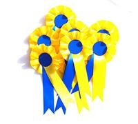 10 X 1 Tier Blank Rosettes In Satin Yellow and Blue Rosette Pins School Prizes Sports Celebration Sport Prizes Competitions Funerals Birthdays Occasions School Awards Sporting Awards Pin