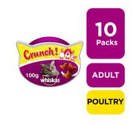 10 x 100g Whiskas Crunch Tasty Topping Cat Treats Chicken Turkey & Duck (1kg)