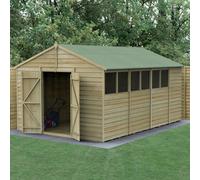 15' x 10' Forest 4Life 25yr Guarantee Overlap Pressure Treated Double Door Apex Wooden Shed (3.21m x 4.48m)