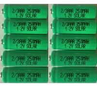 10 x 2/3AAA Solar Light Batteries 1.2v 250mAh (These 2/3AAA 30mm x 10.2mm are shorter than normal AAA)