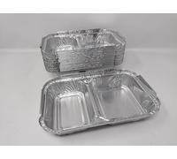 10 x 2 Compartment Aluminium Foil Rectangular Roasting Oven Baking Dish Tray BBQ Airfryer 203x133x30mm