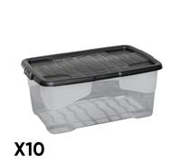 10 x 42L Clear Storage Box with Black Lid, Stackable and Nestable Design Storage Solution
