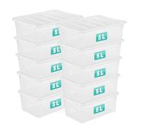 10 x 5 Litre Clear Plastic Storage Box With Lids UK BRITISH MADE Home Office Stackable Nestable Transparent Plastic Boxes, Size 5,11,24,28,35,45,62 Litre (10 Boxes, 5 Ltre)