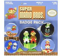 10 x 5 Super Mario Bros. Retro Badge Pack - Official Nintendo Licensed Collectible Pin Badge Set | Includes 5 Metal Badges (1 x 38mm & 4 x 25mm) | Vintage 8-Bit Pixel Art |Gamer Gift for Nintendo Fans