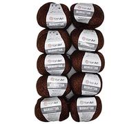 10 x 50 g YarnArt Manhattan Viscose Yarn with Glitter, 500 g Metallic Wool, Effect Wool (Copper 912)