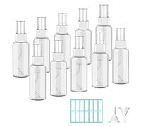 10 x 50ml Spray Bottles, Empty Clear Fine Mist Spray Bottles, Plastic Mini Travel Atomiser Bottle Set, Small Refillable Liquid Containers with 2pcs Funnels and 14pcs Labels for Cosmetic Makeup (50ml)