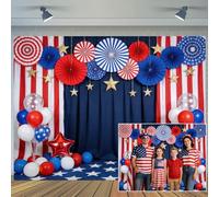 10 x 8 ft Independence Day Backdrop 4th of July Red Blue Curtain Balloon American National Day Holiday Decorations Background 250th Anniversary Theme Activity Party Banner Photo Booth Studio Props