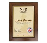 10 x 8 Inch Walnut Picture Photo Frame (25.4x20.3 cm) - Flat Wall Mount Hang Hooks & Free Tabletop Stand Poster MDF Wooden Portrait/Panoramic Clear Acrylic Display