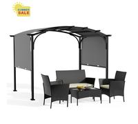 10' x 8' Metal Pergola and 4-Seater Rattan Garden Furniture Rattantree Black 8x10ft