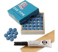 10 x 9.5mm Tweeten Blue Knight Leather Snooker & Pool Cue Tips - Made in USA, Medium Soft Feel, Free Sandpaper & Glue, 50-pack