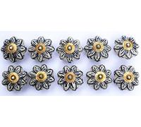10 x Antique white large flower with black outline petals (brass fittings) ceramic cupboard door knob drawer pull shabby chic handle porcelain