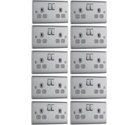 10 X Bg Nexus Metal Brushed Steel Double 2 Gang Plug Socket Grey13A Nbs22G