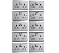 10 x BG Nexus NBS22G Twin Switch Sockets 13 Amp Double Pole Brushed Steel/Grey Inserts