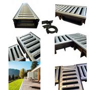 10 X Black Channel With Galvanised Steel Grate Ultra Low Profile Shallow Flow Drain Plastic Grating 50mm Deep X 1M Length X 125mm