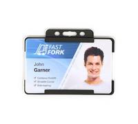 10 x Black Single Sided Rigid Slide in Open Faced ID Card Badge Holders Horizontal/Landscape Identity Plastic Pass Protector - Holds a 86mm 54mm cr80 Credit Card Sized