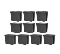 10 x BLACK Storage Box with Lids Heavy Duty Recycled Plastic Stackable Container