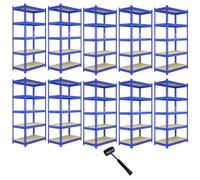 10 x Blue Racking Bay Unit 5 Tier Heavy Duty Steel Metal 200kg capacity Per Shelf Garage Shelves Storage Warehouse Shed Workshop Boltless Shelving 120 x 50 x 180cm Free Rubber Mallet