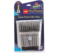 10 X Cello Pinpoint Fine Write Ball Point Pen Black Ink 0.5 Mm Tip