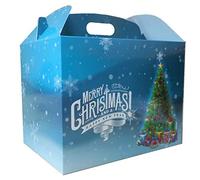 10 x CHRISTMAS TREE & PRESENTS BLUE LARGE GABLE BOXES - Cardboard Xmas Gift Hamper Boxes