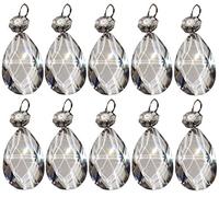 10 x Clear Chandelier Drops Transparent Droplets Cut Glass Crystals Beads Christmas Tree Ornaments Vintage Wedding Wishing Decorations Prisms Antique Light Spare Parts Crafts (50mm Oval)