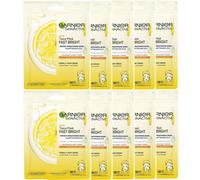10 X Garnier Skin Active Instant Brightening Face Tissue Mask with Vitamin C 28g