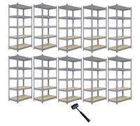 10 x Grey Racking Unit 5 Tier Garage Storage Warehouse Shelving 120x50x180cm