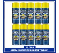 10 x Hammerite SMOOTH YELLOW 400ml Direct Rust Smooth Quick Drying Spray Paint