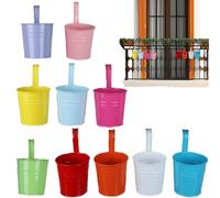 10 x Hanging Railing , Metal Flower Pots with Drain Holes and Hooks, Balcony Fence Shovel, Plant Holder for Patio, Garden, Wall, Outdoor and Juicy Decoration