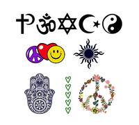 10 x Hippie Temporary Tattoo Lasts 1 week harmony Peace love and happiness hamsa hand sun green heart ying yang