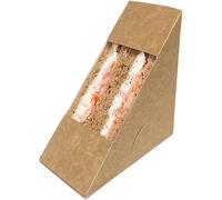 10 x Kraft Deep Fill Sandwich Triangles Wedge with Clear Window Meal Box Ideal for Food Packaging Lunch Box Bakery