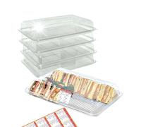 10 x Large (450 x 350 x 75mm) Clear Base Sandwich Platters with Lids & Peelable Allergy Labels - Reusable Catering Trays for Parties, Weddings & Events - Labels Comply with Natasha's Law