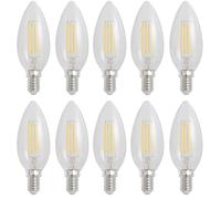 10 x LED Filament Bulb Candle 4W = 40W E14 Clear 450lm Warm White 2700K [EEK: E]