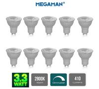 10 X Megaman 140500 3.3W Dimmable Led Gu10 Par16 Light Bulbs 2700K Warm White