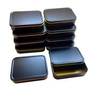 10 x Metal Black 2oz Tobacco Tin with Lids - Plain Black/Gold Colour FREE POST (10 x Large 2oz Plain)