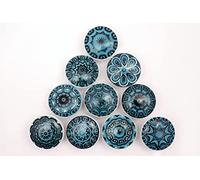 10 x Mix Vintage Look Flower Ceramic Knobs Door Handle Cabinet Drawer Cupboard Pull Xfer (Aqua Green xfer)