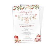 10 x Personalised A Berry Sweet Baby Is On His Way - Girl's Baby Shower Invitation - A6 Size with Envelopes - Strawberry Themed Baby Shower Invite Cards - Baby Girl Shower
