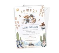 10 x Personalised A Little Cowboy Is On His Way Theme Baby Shower Invitation - A6 Size with Envelopes - Blue Western Themed Baby Shower Invite Cards for Boys