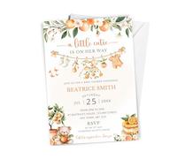 10 x Personalised A Little Cutie Is On Her Way - Girl's Baby Shower Invitation - A6 Size with Envelopes - Citrus Orange Themed Baby Shower Invite Cards - Baby Girl Shower