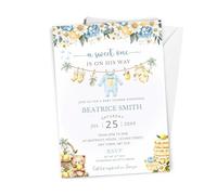 10 x Personalised A Sweet One Is On His Way - Boy's Baby Shower Invitation - A6 Size with Envelopes - Citrus Lemon Themed Baby Shower Invite Cards - Baby Boy Shower