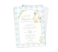 10 x Personalised BLUE Silly Goose Baby Shower Invites - A New Silly Goose Is About To Be On The Loose Theme Shower - with Envelopes, Blue Baby Boy Theme A6