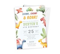 10 x Personalised Dinosaur Birthday Party Invitations with envelopes, Dino Themed Birthday Invites, Cartoon Dinosaurs, Colourful Dinos Party