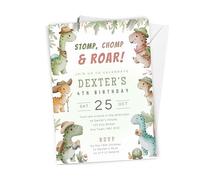 10 x Personalised Dinosaurs on Safari Birthday Party Invitations with envelopes, Dino Safari Themed Birthday Invites, Safari Dinosaur Party for Boys or Girls