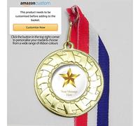 10 x Personalised Gold Star Award Medals On Ribbons (All Gold)