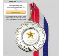 10 x Personalised Gold Star Award Medals On Ribbons (All Silver)