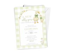 10 x Personalised GREEN Silly Goose Baby Shower Invites - A New Silly Goose Is About To Be On The Loose Theme Shower - with Envelopes, Pink Baby Girl or Boy Theme A6 Unisex