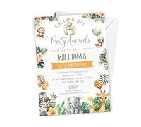 10 x Personalised Jungle Birthday Invitation - A6 Size with Envelopes - Boys or Girls Calling All Party Animals Themed Birthday Invite Cards - Giraffe, Lion, Elephant, Monkey, Zebra Theme