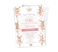 10 x Personalised Some Bunny Is Turning One Birthday Invitation - A6 Size with Envelopes - Girls 1st Birthday Bunnies Themed Birthday Invite Cards - Pink Rabbit Theme