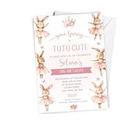 10 x Personalised Some Bunny Is Tutu Cute Birthday Invitation - A6 Size with Envelopes - Girls 2nd Birthday Bunnies Themed Birthday Invite Cards - Pink Rabbit Theme