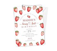 10 x Personalised Strawberry Berry First Birthday Invitation - A6 Size with Envelopes - Strawberry Themed 1st Birthday Invite Cards