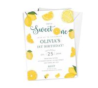10 x Personalised Sweet One 1st Birthday Invitation - A6 Size with Envelopes - Lemon Themed 1st Birthday Invite Cards